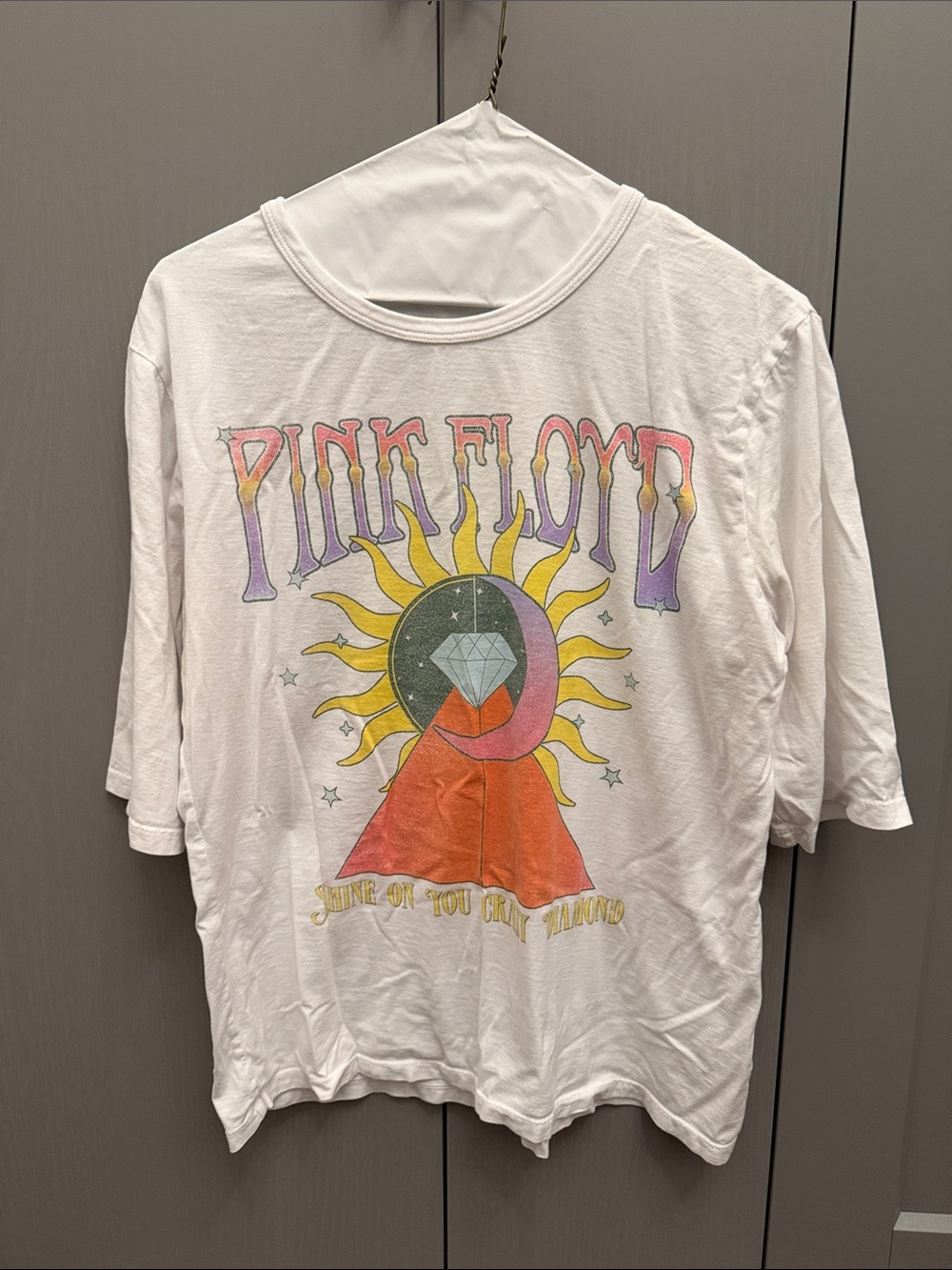 Recycled Karma White Pink Floyd Graphic Tee with Yellow & Red Accents